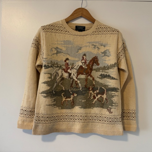 Exclusive Hand Knit for Lauren Ralph Lauren Equestrian Horse & Dog Knit Sweater - Picture 3 of 7